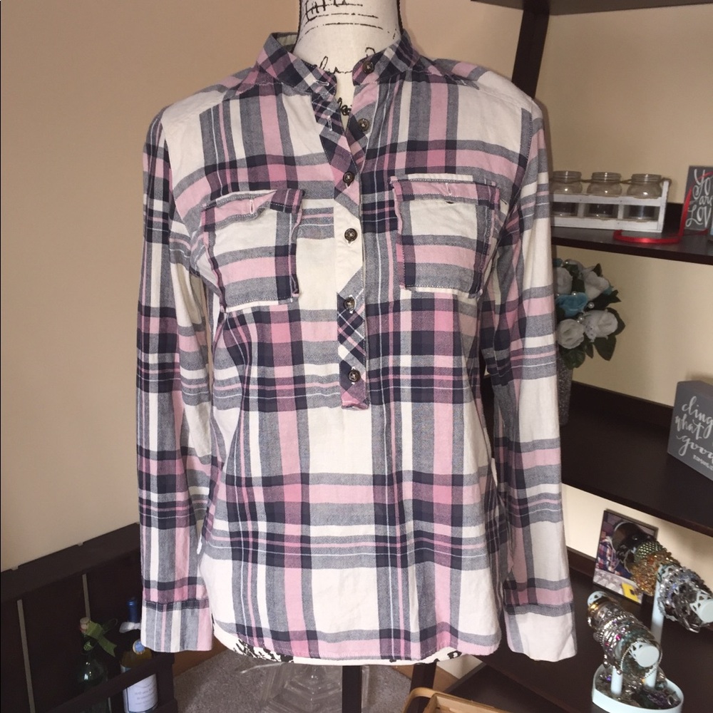 Button Flannel pink and gray